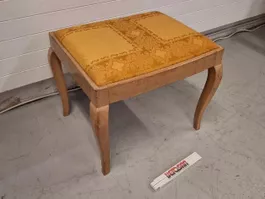 Antiker Hocker Holz mit gelbem Stoffbezug
