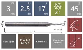 Spiralnutfräser, Nutfräser Ø 2.5mm
