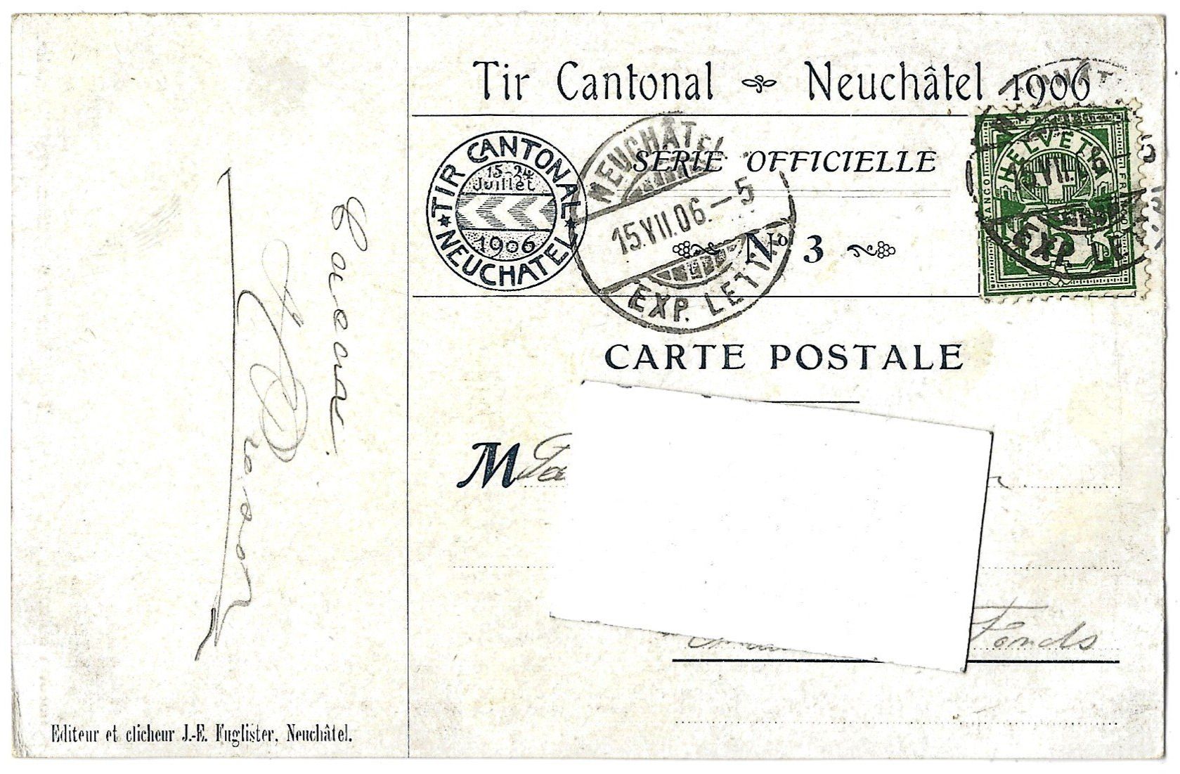 Ansichtskarten: TIR  CANTONAL  NEUCHÂTELOIS  à  NEUCHÂTEL  1906 – Gebraucht aus Bütschwil von Jackson1A 1