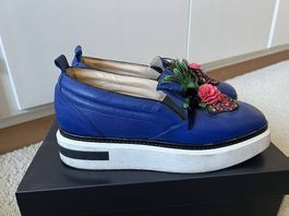 OXITALY Plateau Slipper Leder blau Gr. 39