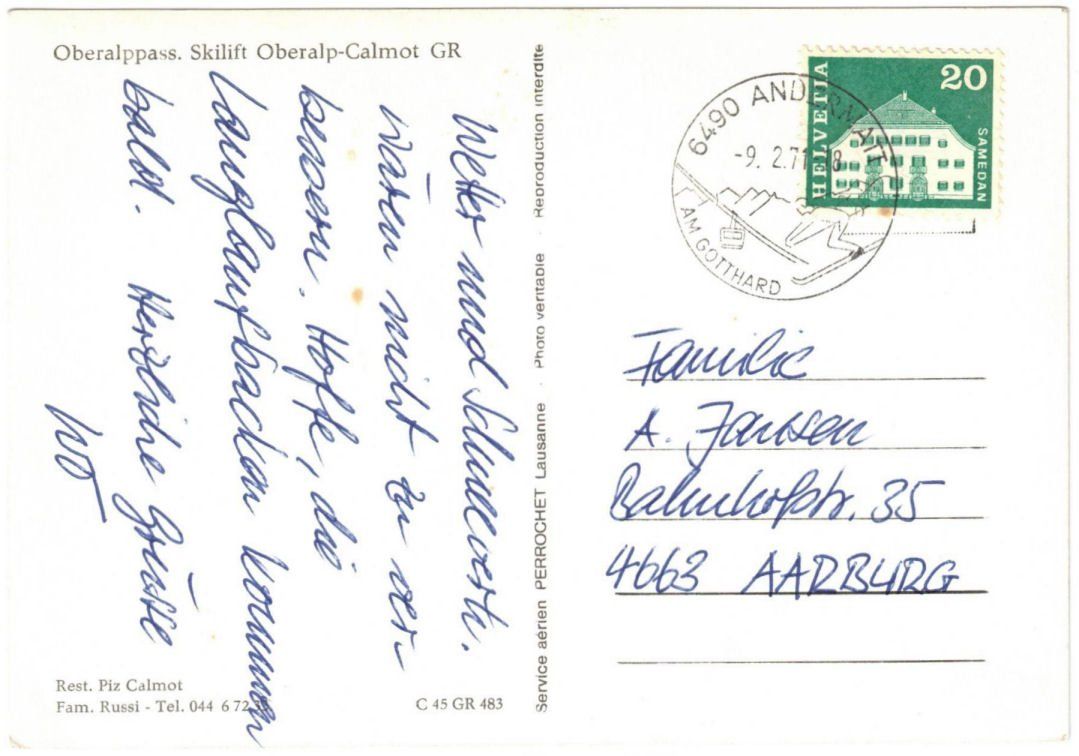 Cartoline postali: Oberalp Pass mit Skilift Calmut – Usato da Binningen venduto da Mountainrider 1