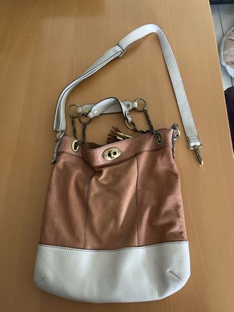 Sac à main Fossil cuir marron et blanc porté épaule bon état
