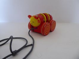 Lustige Nachzieh Katze aus Holz, 11cm lang