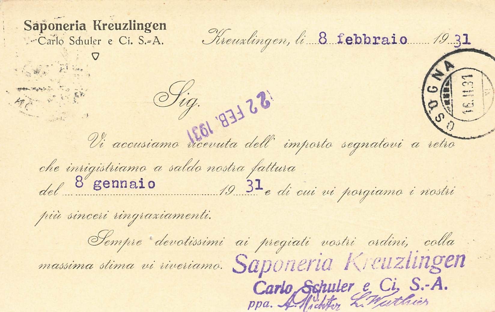 Cartoline postali: Saponeria kreuzlingen – Usato da Biasca venduto da Blenio71 1
