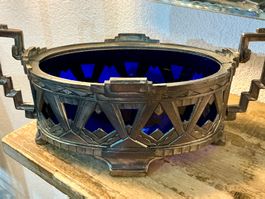 ART DECO SCHALE JARDINIERE ZINKGUSS KRISTALL FRANKREICH,1930