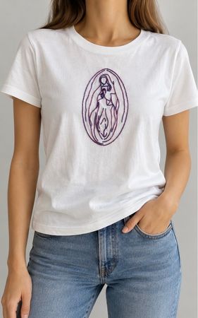 T-Shirt weiss mit Handstickerei, Gr. S