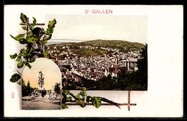 AK St. Gallen, Ortsansicht und Brunnen