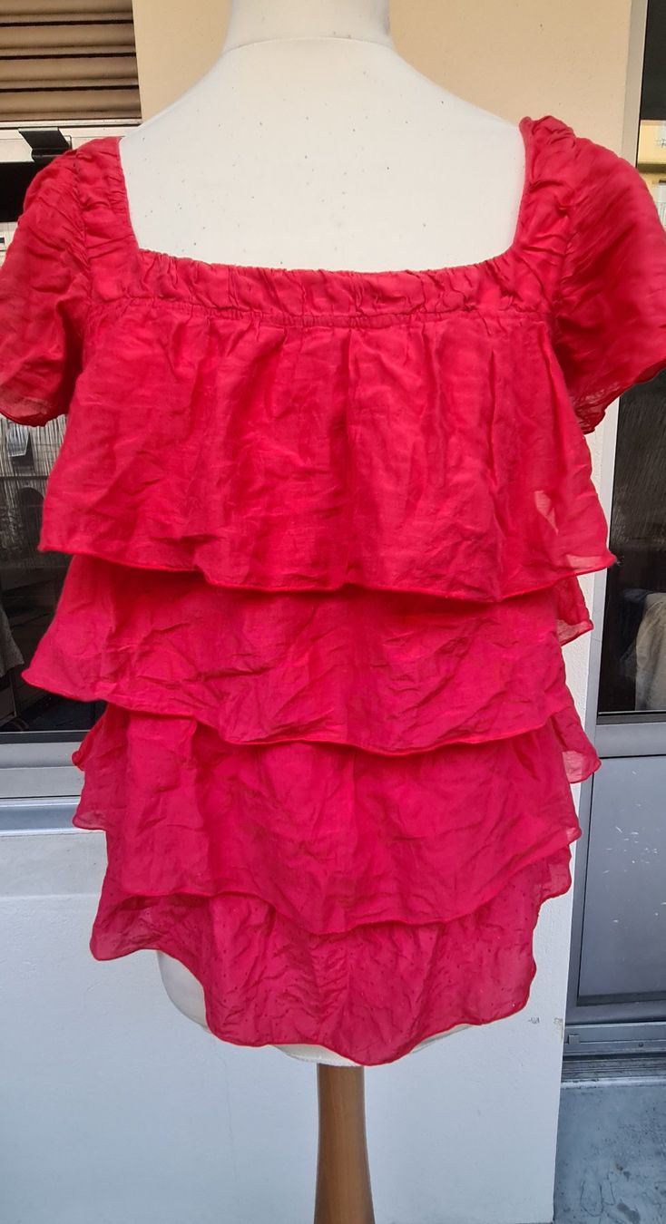 Zara Camicette, T-shirt & Top: Top à volants dos nu en coton taille XS – Usato da Genève venduto da Saleena 4