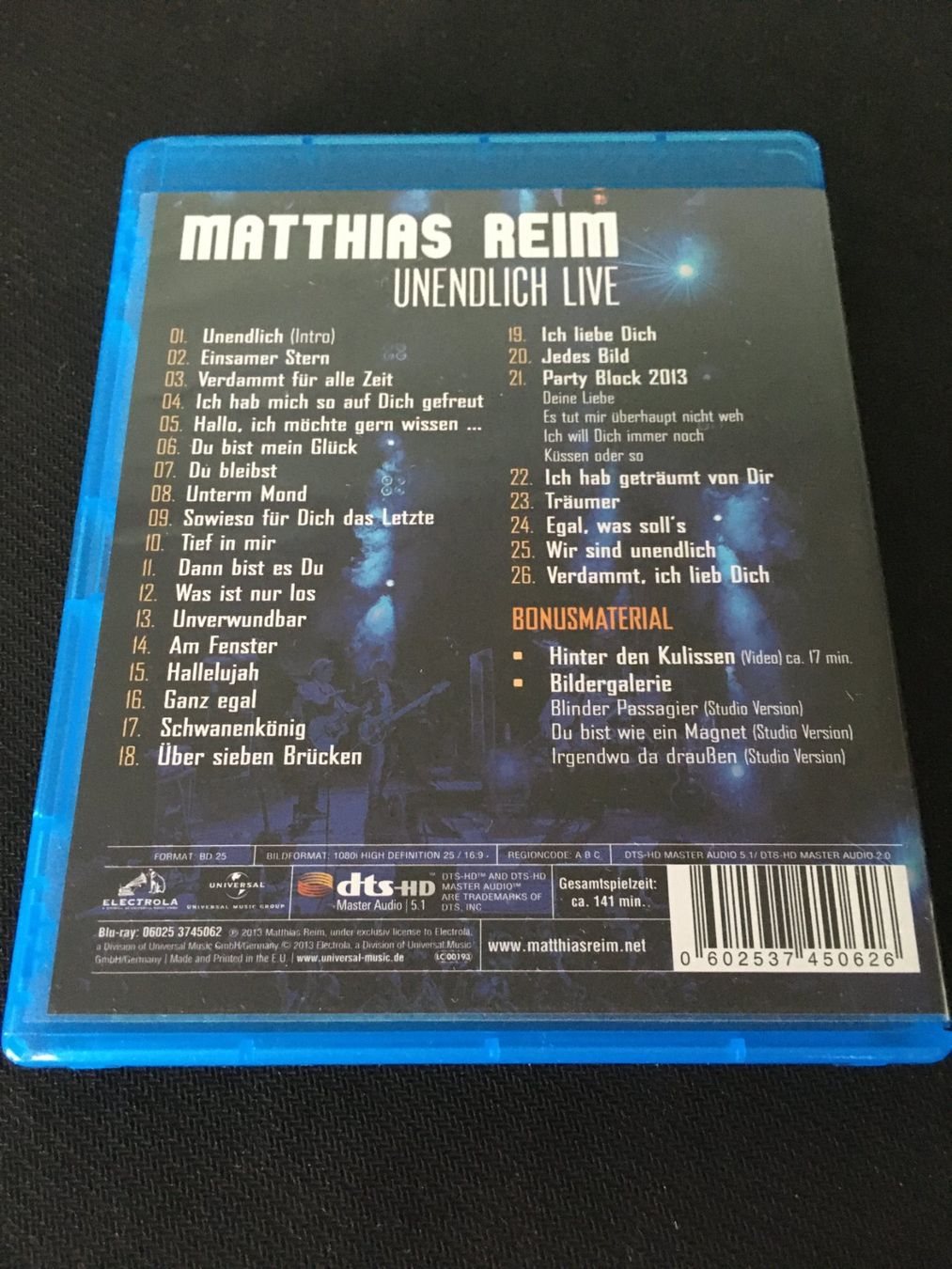 Tutti i DVDs: Matthias Reim - Unendlich Live [Blu-ray] – Usato da St.Gallen venduto da MedienJoe 1