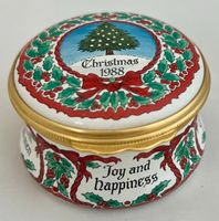 Halcyon Days Enamels, handbemaltes Weihnachtsdöschen, 1988