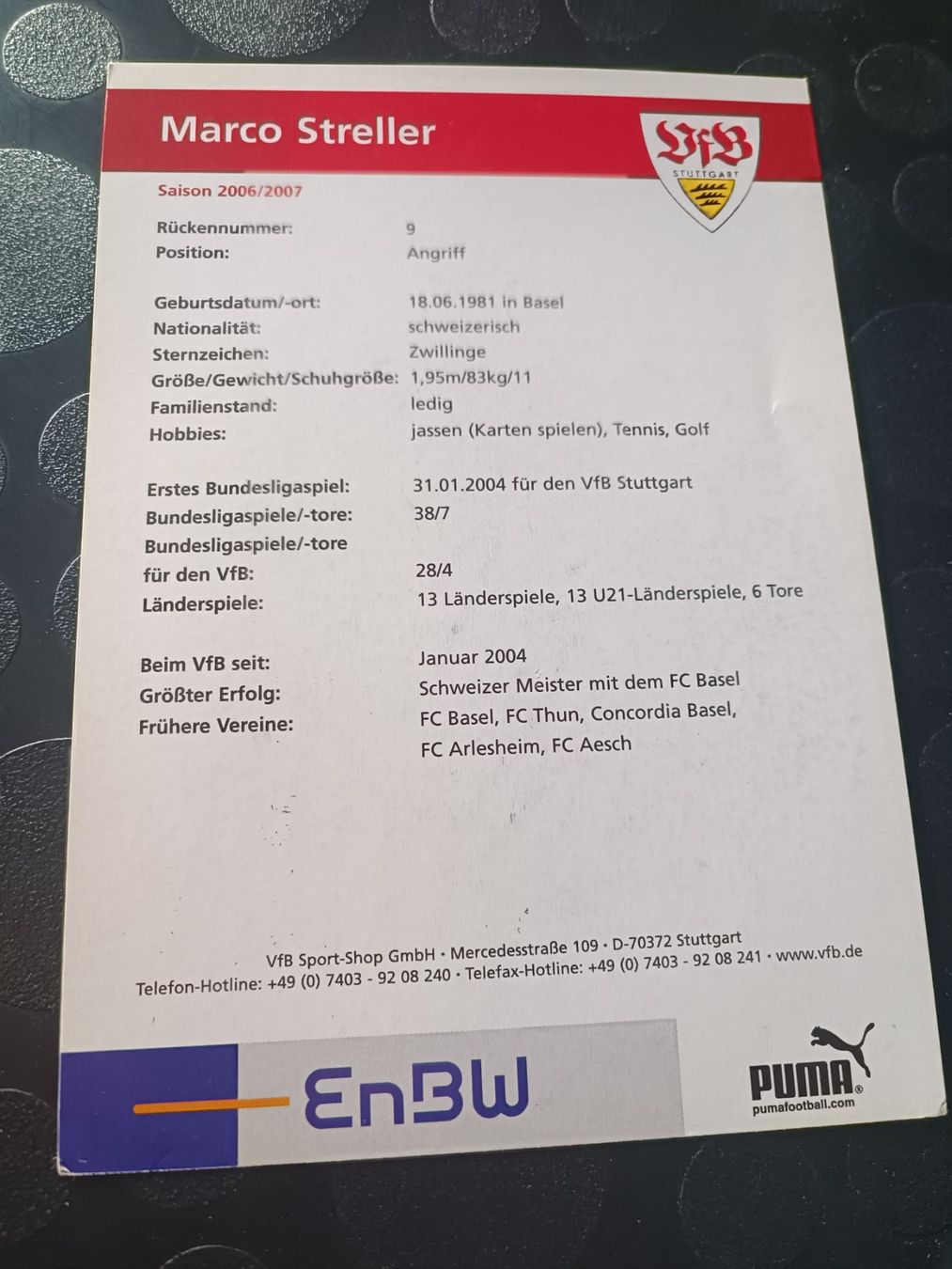 Autografi: Marco Streller - VfB Stuttgart - handsignierte Autogrammkart – Usato da Menziken venduto da Artographs 1