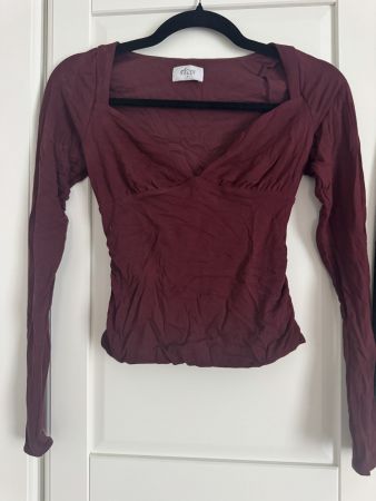 Oh Polly Langarmtop bordeaux mit Karree-Ausschnitt, Gr. S