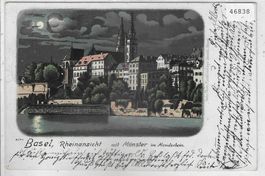 Gruss aus Basel - Im Mondschein - Litho 1899