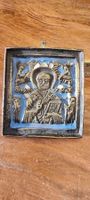 Russisch-orthodoxe emaillierte Bronzeikone - Nikolaus 19JH