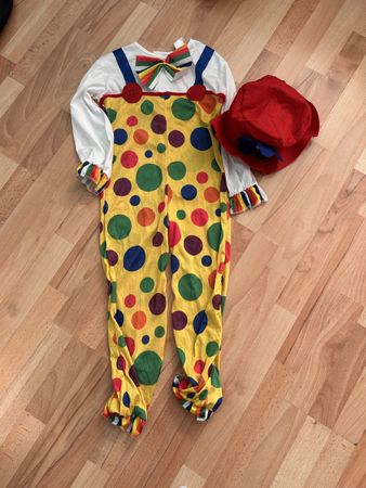 Clown Kostüm mit Hut, Grösse 120-130 cm