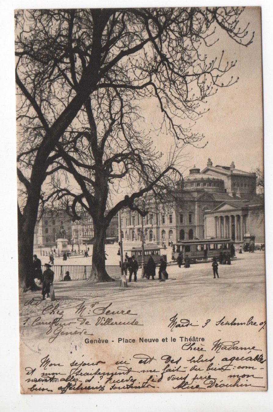 Cartoline postali: GENÈVE Place Neuve & Théâtre - tramway – Usato da Jona venduto da philajona