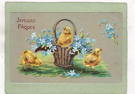 Kitsch Pâques Ostern Korb Küken Blumen 1915