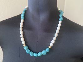Unikat 💎 Neue Halskette mit Türkis und Süßwasserperlen
