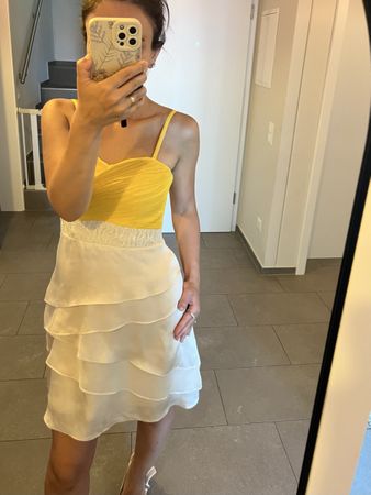 Summer Party Dress - Yellow & White -
