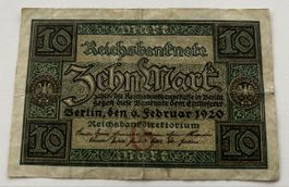 10 Mark Reichsbanknote Berlin 06. Februar 1920 guter Zustand