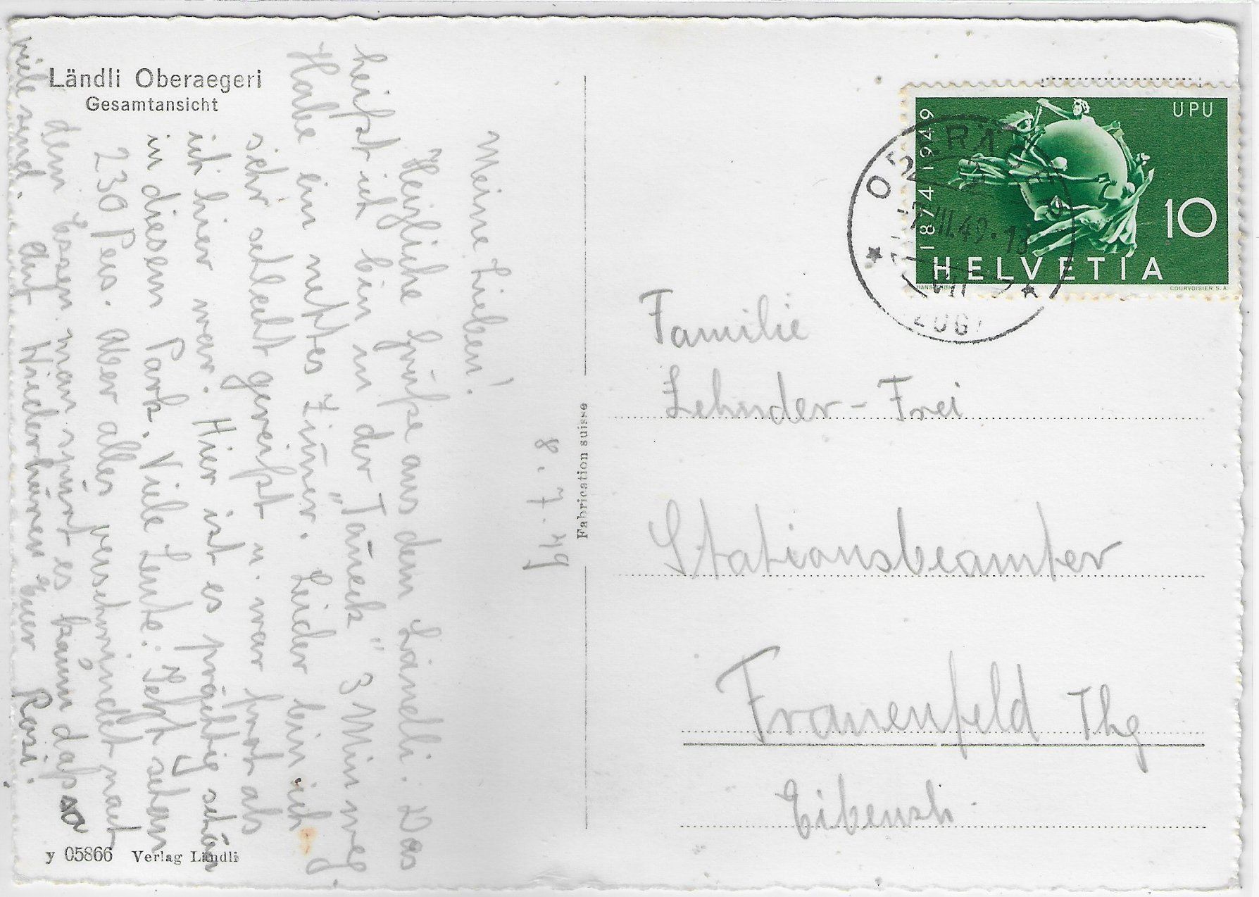 Cartoline postali: Flugaufnahme Ländli Oberägeri – Usato da Ettingen venduto da Kartenplanet 1