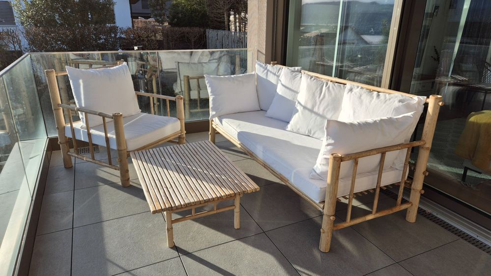 Garten Lounge mit Sofa, Sessel & Tisch aus Bambus Kaufen auf Ricardo