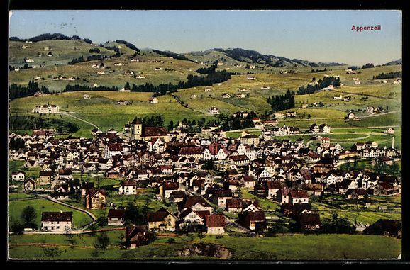 Cartoline postali: Appenzell, Totalansicht aus der Vogelsch – Usato da Berlin venduto da bartko-reher