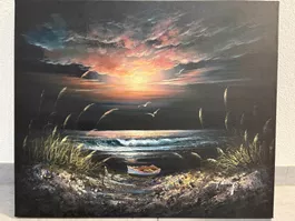 60x50/ handgemaltes Ölgemälde Abendstimmung am Meer