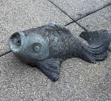 Wasserspeier Fisch wahrscheinlich Ton Teich Wasser Skulptur