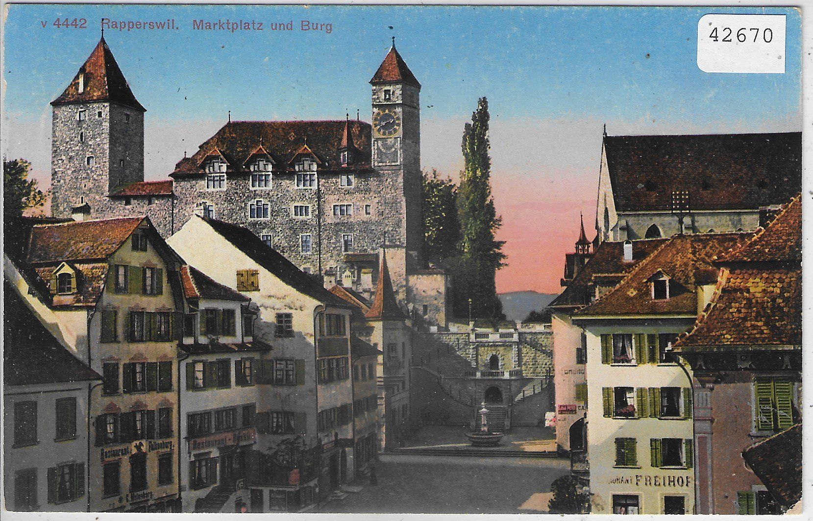 Ansichtskarten: Rapperswil - Marktplatz und Burg - Litho – Gebraucht aus Ettingen von Kartenplanet
