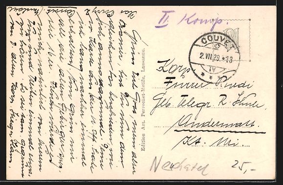 Cartoline postali: AK Couvet, Vue générale, 1929 – Usato da Berlin venduto da bartko-reher 1
