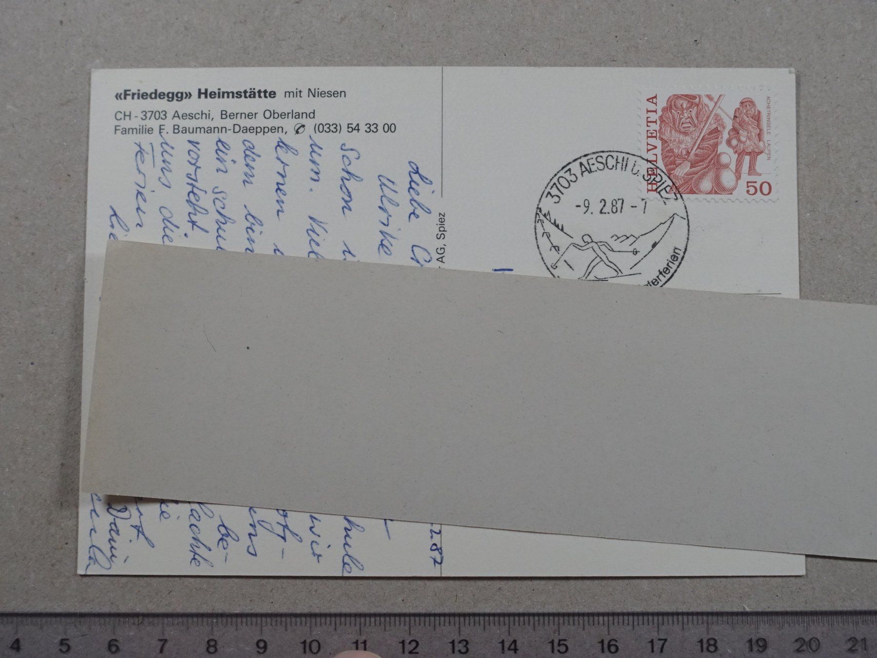 Ansichtskarten: Aeschi, Heimstätte Friedegg, Niesen, Winter, 1987 – Gebraucht aus Lenzburg von fh1 1