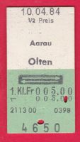 KARTON BILLETT, AARAU - OLTEN, 1.KLASSE, RETOUR, HALBTAX