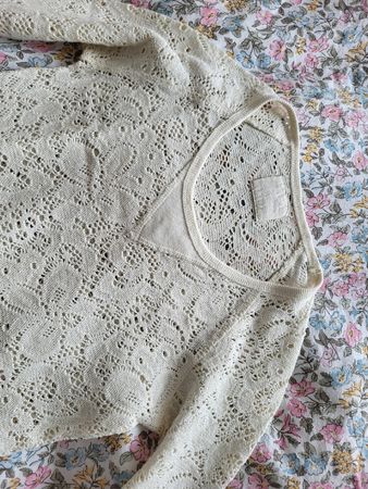 Zara Langarmshirt, Creme, Grösse S, Spitze