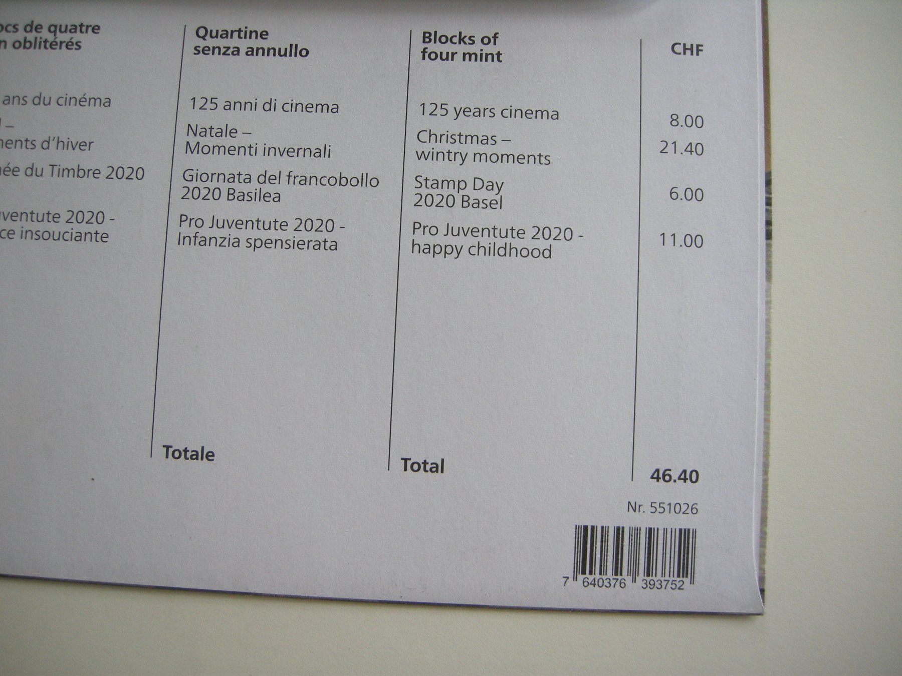 Alle Briefmarken: 2020 EMISSION 4, 4er BLOCKS POSTFRISCH, FRANKATUR, postpreis – Gebraucht aus Rüti ZH von jupi1945 3
