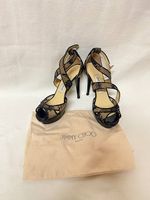 Sandali Jimmy Choo pizzo e vernice blu 35 1/2