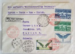 AB47) 1933, Flugbrief, Zürich - Tunis - Rom, alle Stempel
