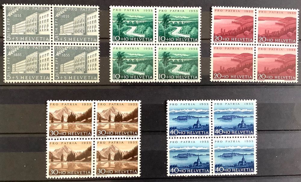Alle Briefmarken: 1955 Pro Patria Viererblock Satz ** – Neu (gemäss Beschreibung) aus Liestal von Skunk02