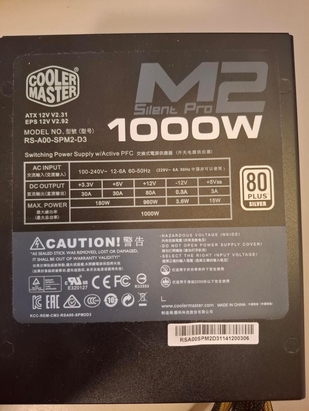 Componenti elettronici: Netzteil 1000W Cooler Master – Usato da Endingen venduto da the999 1