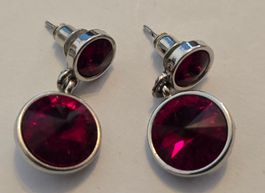 Swarovski Ohrstecker mit Anhänger – Weinrot / Silber-Optik