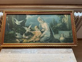 Madonna mit Kind und Tauben, Kunstdruck im Rahmen
