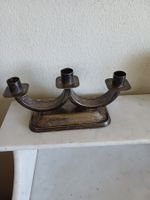 3-flammiger Vintage Kerzenleuchter Art-Déco-Stil versilbert