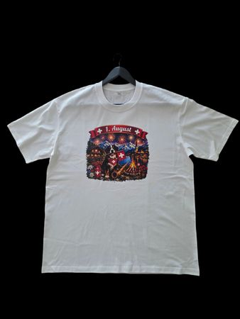 T-Shirt 1. August Motiv Hund Berge Feuerwerk Grösse M L XL 