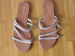 Damen Sandale beige-glitzer geflochten   Gr. 37