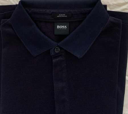 Polo BOSS manches longues, taille M, bleu marine foncé