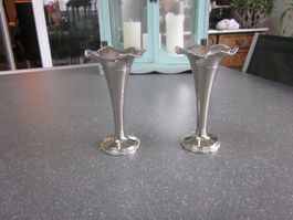 2 versilberte Vintage Trompeten-Vasen, Kerzenständer, 60er