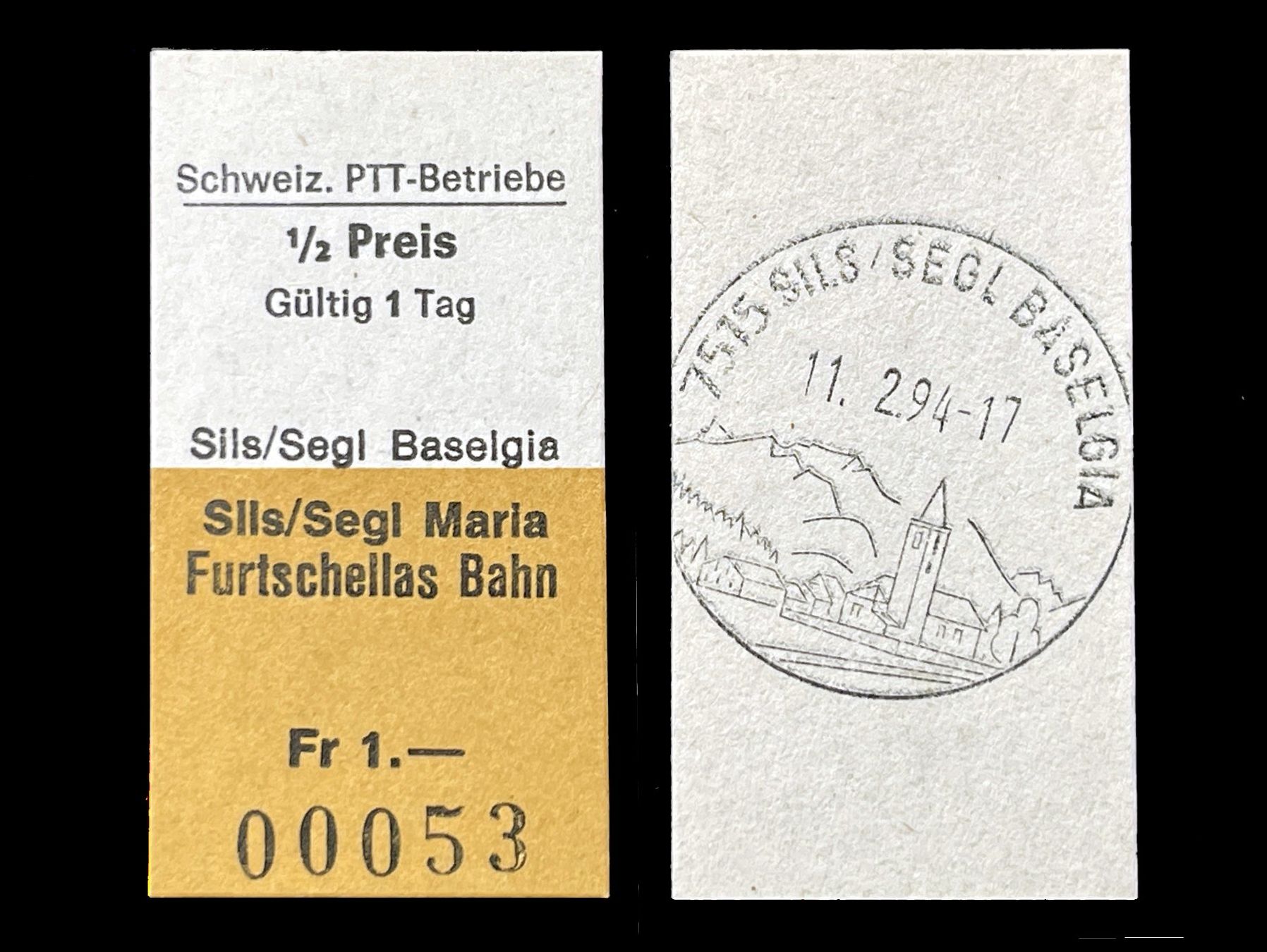 Biglietti: Sils Baselgia Sils Maria Postauto Edmondsonsches Billett – Usato da Bern venduto da AWiBe