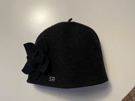 Vintage Sonia Rykiel Mütze Filz Wolle Schwarz Blume