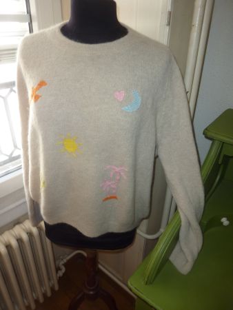 pull crème broderie taille M marque LUMINE PARIS pour femme