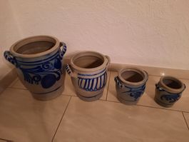 Rustikale Töpfe, 4er Set, Steingut, Vintage